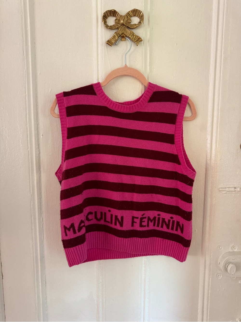 Clare v x monoprix Striped 'Masculin Féminin' Knit Sleeveless sweater pink